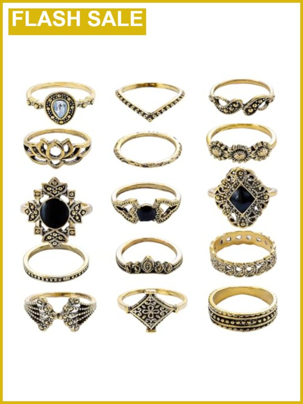 15 Piece Vintage Gothic Stackable Knuckle Rings Set for Women Boho Alloy